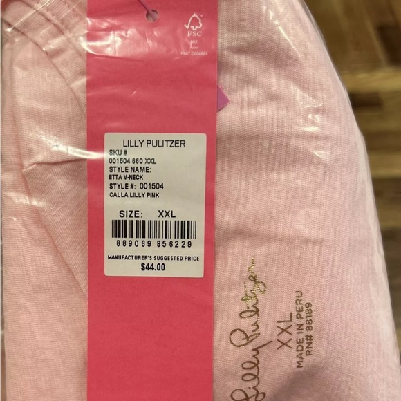 Lilly Pulitzer Etta V-Neck Top Calla Lilly Pink NWT - Picture 3 of 3